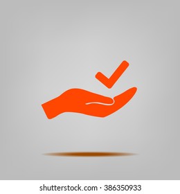 check mark on hand web icon