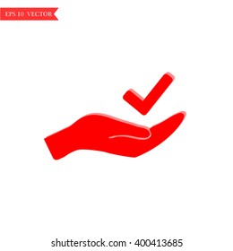 check mark on hand web icon