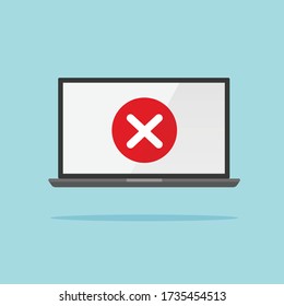 Check mark on laptop screen isolated. Incorrect or wrong checkmark concept. Online test results. Vector stock