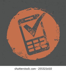 Check mark on mobile design on grunge background, grunge vector