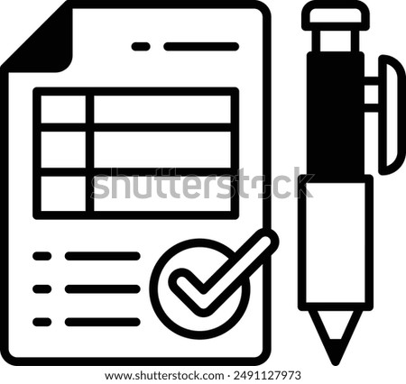 A check mark is on a piece of paper with a pen next to it. Concept of completing a task or checking something off a list