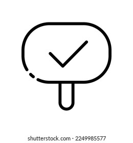 Check mark on plate line icon. Approval, communication, confirmation, choice,mark, success, achievement, accept, best, leader, poll. communication concept. Vector black line icon on a white background