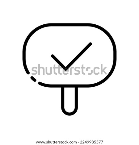 Check mark on plate line icon. Approval, communication, confirmation, choice,mark, success, achievement, accept, best, leader, poll. communication concept. Vector black line icon on a white background