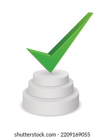check mark on podium 3d icon isolated on white background