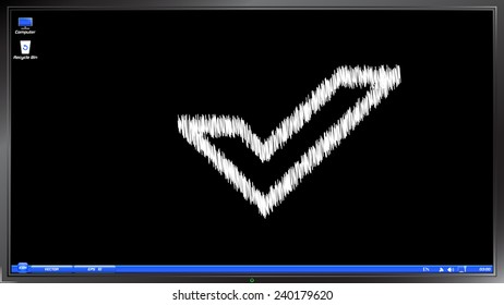 Check mark on the screen monitor. Scribble and hatching style. Made vector illustration
