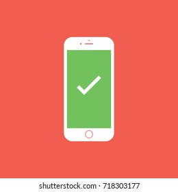 Check mark on smart phone screen. Check phone icon.
