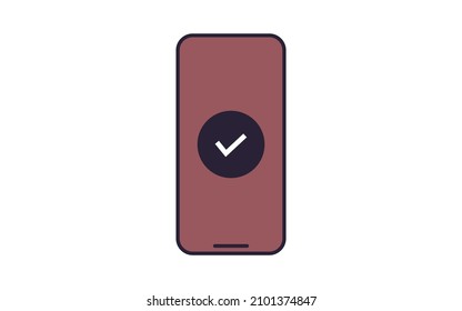 Check mark on smartphone and confirmation flat vector illustration.