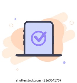Cochez la case sur l'écran du smartphone. Terminé, toutes les étapes ou tous les processus ont été terminés, concept d'illustration concept plat image vectorielle