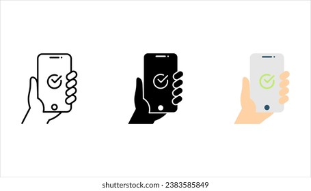 Markieren Sie das Symbol auf dem Smartphone-Bildschirm. Hand hält das Smartphone, Vektorgrafik auf weißem Hintergrund