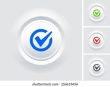 Check Mark on White Bevel Round Button