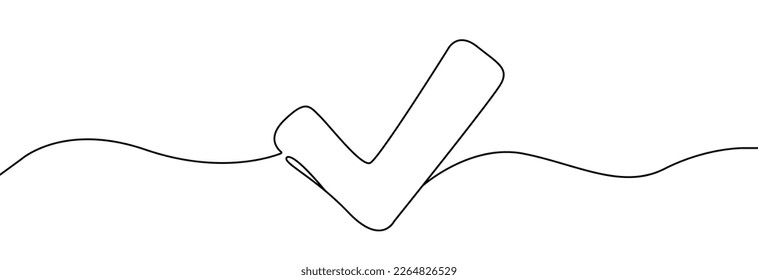 Check mark one line. Continuous one line drawing of check mark sign .Line check mark.Linear symbol of acceptance.Realistic tick symbol .