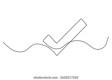 Check mark one line Drawing minimalist outline vector illustration