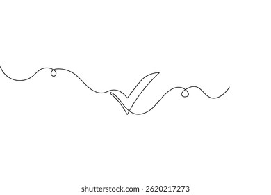 Check mark one line Drawing minimalist outline vector illustration