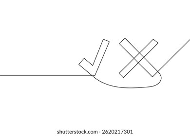 Check mark one line Drawing minimalist outline vector illustration