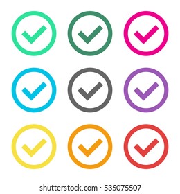 Check mark outline colorful set