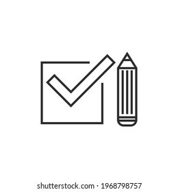 Check Mark with Pencil. Vector Illustration