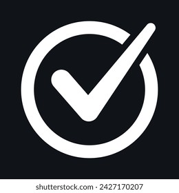 Check mark pictogram, acceptance icon. Black silhouette isolated on white background.