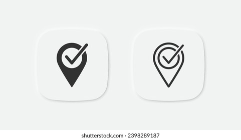 Marque el icono del pin. Símbolo geo punto de ubicación. Corregir los signos locales. Símbolos del marcador derecho. Iconos completados de la misión. Signo aislado del vector.