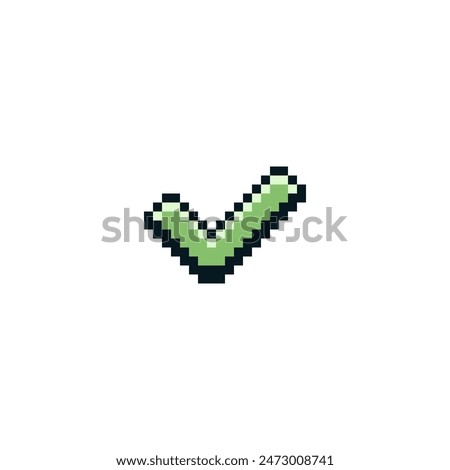 Check mark pixel art icon, done, isolated vector illustration. Design for stickers, logo, web and mobile app.