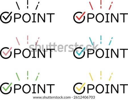 Check mark and point lettering in various color schemes