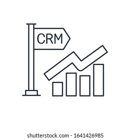 Check mark pointer with the inscription CRM. Growth chart.CRM - customer relationship management flat vector icon for apps and websites