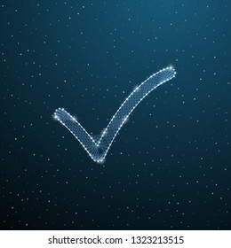 Check mark polygonal icon. Low poly checkmark on blue background. Vector wireframe illustration