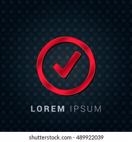 Check Mark Red chromium precious metallic 3D Icon / Logo Design