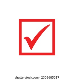 Check mark red color icon, right mark vector.