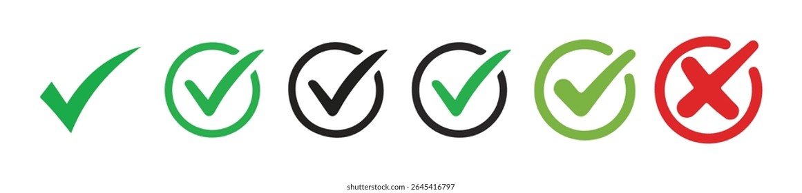 check mark and red cross mark icon set. Checkmark and x mark icon for apps and websites. vector illustration eps10