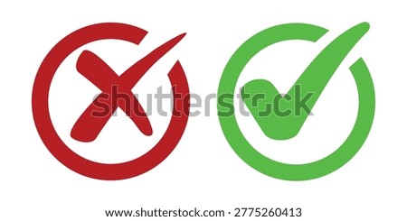 Check mark and red cross icon set, Checkmark illustration. set button correct right wrong buttons or yes or no checkmark.