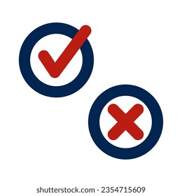 Check mark and red cross and vector icon. Vector voting,  marking icons.