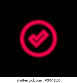 Check mark red glowing neon ui ux icon. Glowing sign logo vector