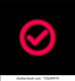 Check mark red glowing neon ui ux icon. Glowing sign logo vector