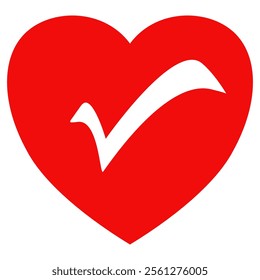 Check mark in red heart icon, Vector illustration design