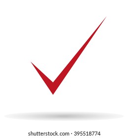 Check Mark red icon  with shadow on a white background, vector illustration
