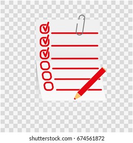 Check mark with a red pencil