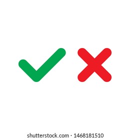 Check mark and rejection mark icons, yes or no, ok or no, forbidden or accepted, red and green, simple design, vector