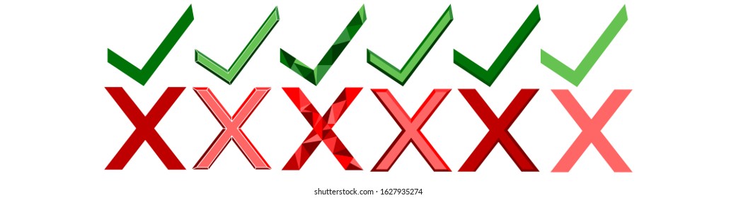 check mark and rejection symbol red and green, choosing for a test or poll on a white background