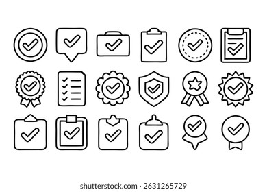check mark related editable stroke outline icons set