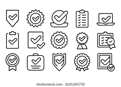 check mark related editable stroke outline icons set