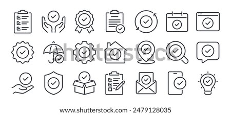 Check mark related editable stroke outline icons set isolated on white background flat vector illustration. Pixel perfect. 64 x 64