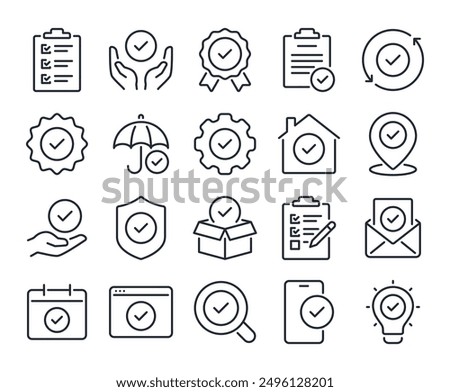 Check mark related editable stroke outline icons set isolated on white background flat vector illustration. Pixel perfect. 64 x 64