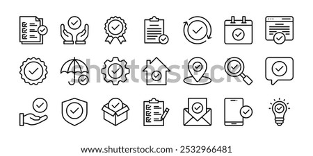 Check mark related outline icon set vector concept illustration isolated on white background flat icons vector symbol.