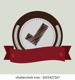 Check mark with ribbon. Vector illustration on light grey background
