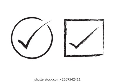 Marca de verificación o signo derecho. Conjunto de iconos vectoriales
