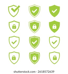 Marca de verificación e icono de bloqueo seguro, Ilustración vectorial de iconos de escudo sobre un fondo blanco