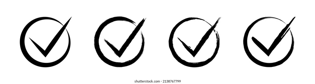 Check mark. Set of black icons with check marks isolated on white background. Vector clipart.	