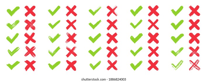 Check mark set. Green check mark and red cross icons. Vector illustration.