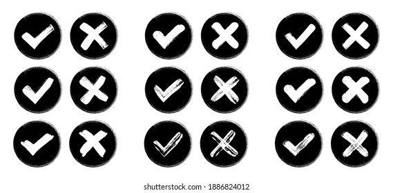 Check mark set. Green check mark and red cross icons. Vector illustration.