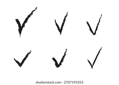 Marca de seleção definida. Elemento de design de símbolo de tique de pincel pintado à mão. Coleção de marcas de seleção de sim de vetor isolado.